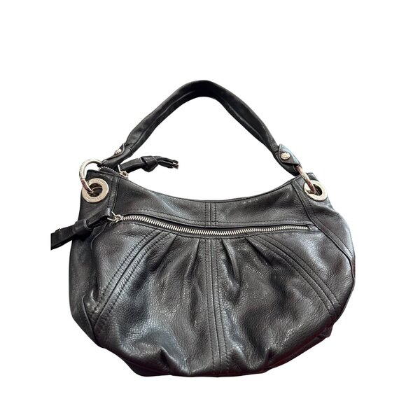 B Makowsky Black Leather Shoulder Handbag SKU 8654 - Picture 1 of 14